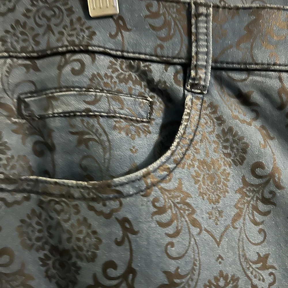 Simon Chang Blue Damask Print Straight Leg Jeans - Picture 3 of 5